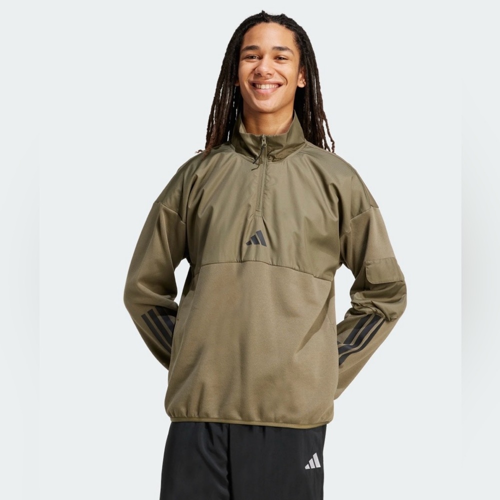 Adidas Men's Olive Green Quarter-Zip Sweatshirt, Size S. NWT